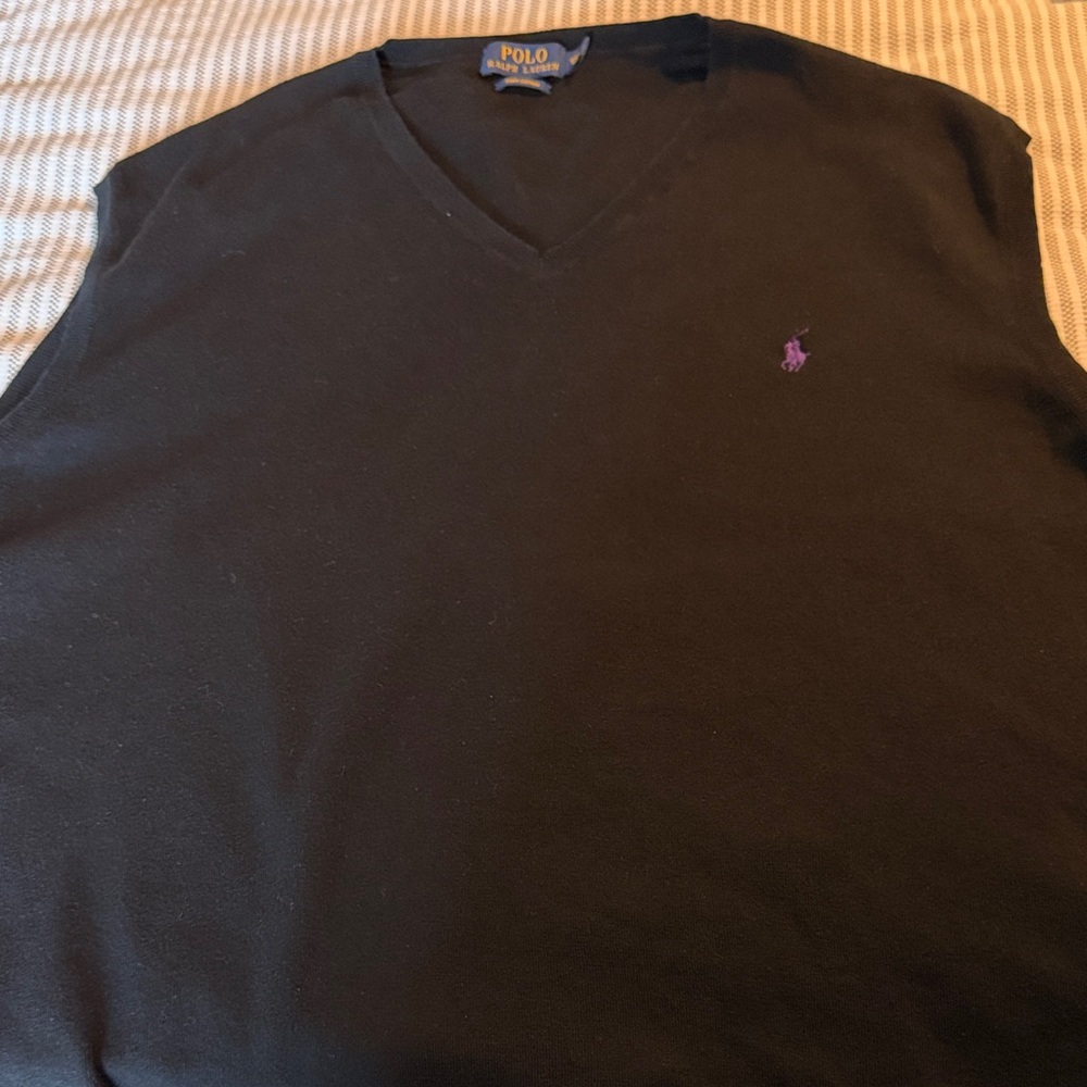 Like New Mens Polo Ralph Lauren Black V-Neck Pima Cotton Sweater Vest 4XLT